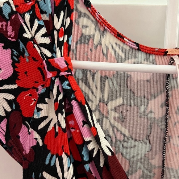 Free People Floral Twist-Front Midi Dress in Navy, Pink and White - Picture 3 of 7